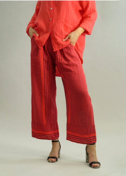 Deck Linen Striped Trouser - Coral