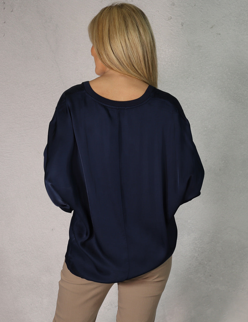 Deck V Neck Silk Top - Navy