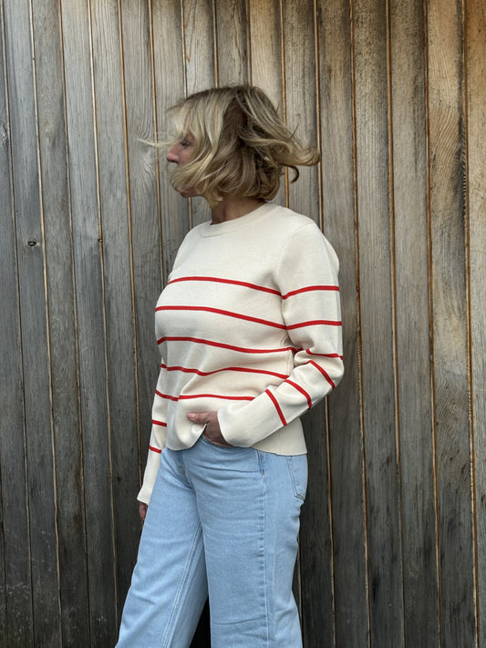 Selected Femme Long Sleeved Cotton Knit Jumper - Stripe
