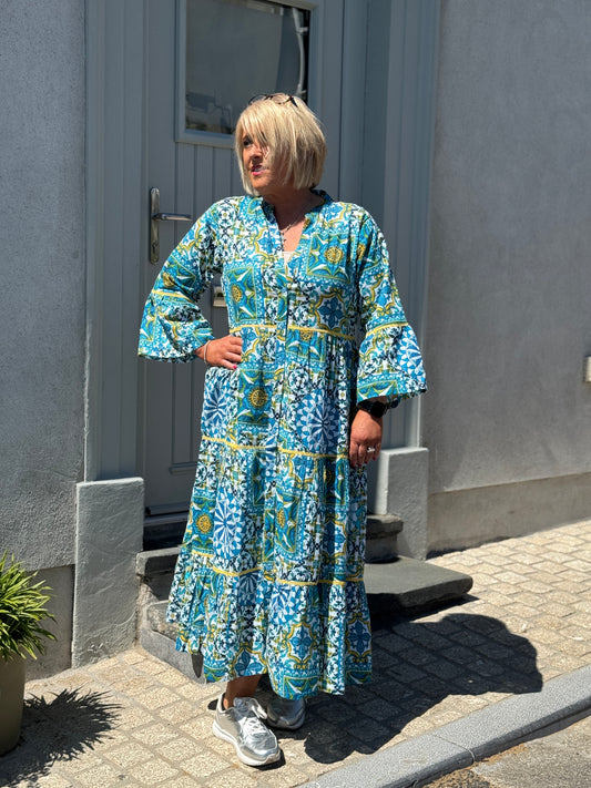 M.X.O Floral Cotton Dress - Blue