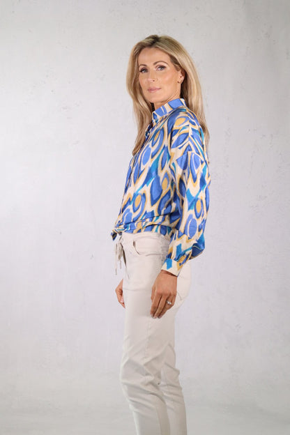 Deck Printed Knot Blouse -  Blue