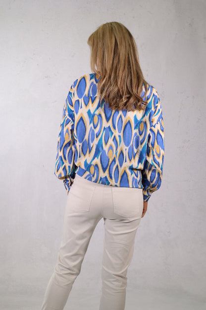Deck Printed Knot Blouse -  Blue