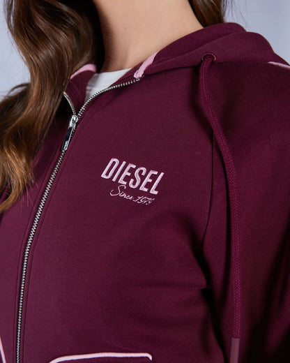 Maroon hoodie with Diesel logo on a plain background