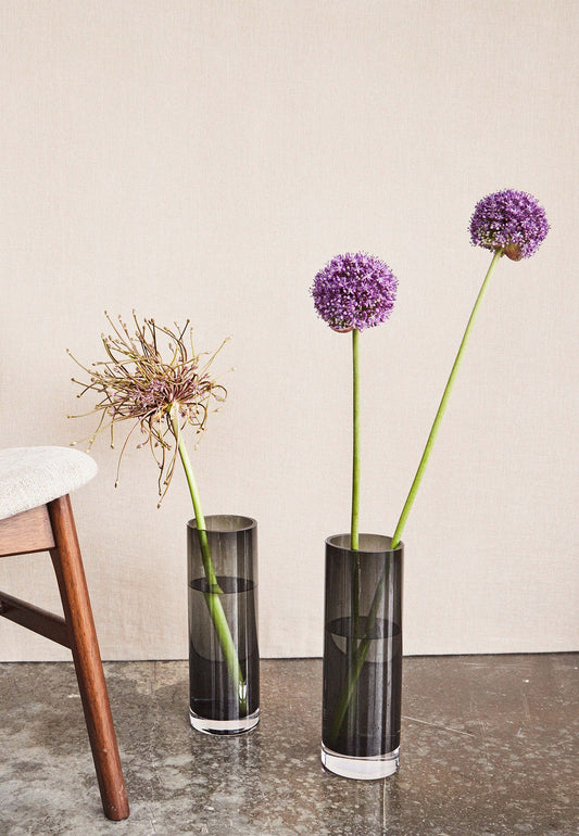 Fynch Hatton Elani Cylinder Glass Vase - Dark Grey