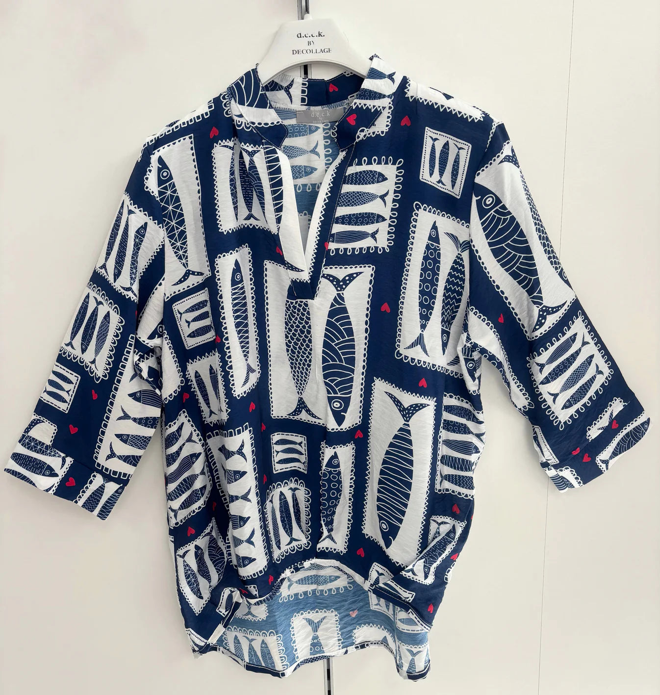 Deck Fish Print Blouse - Navy