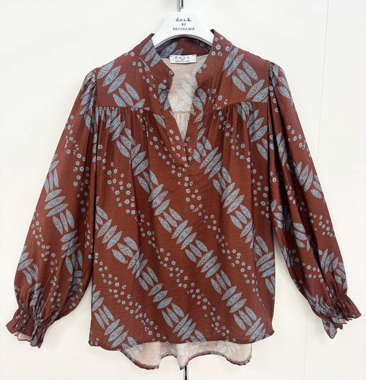 Deck Printed Blouse - Chocolate