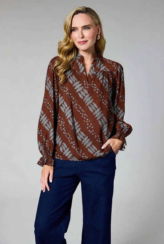 Deck Printed Blouse - Chocolate