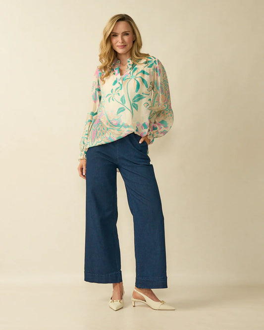 Deck V-Neck Boho Blouse - Aqua
