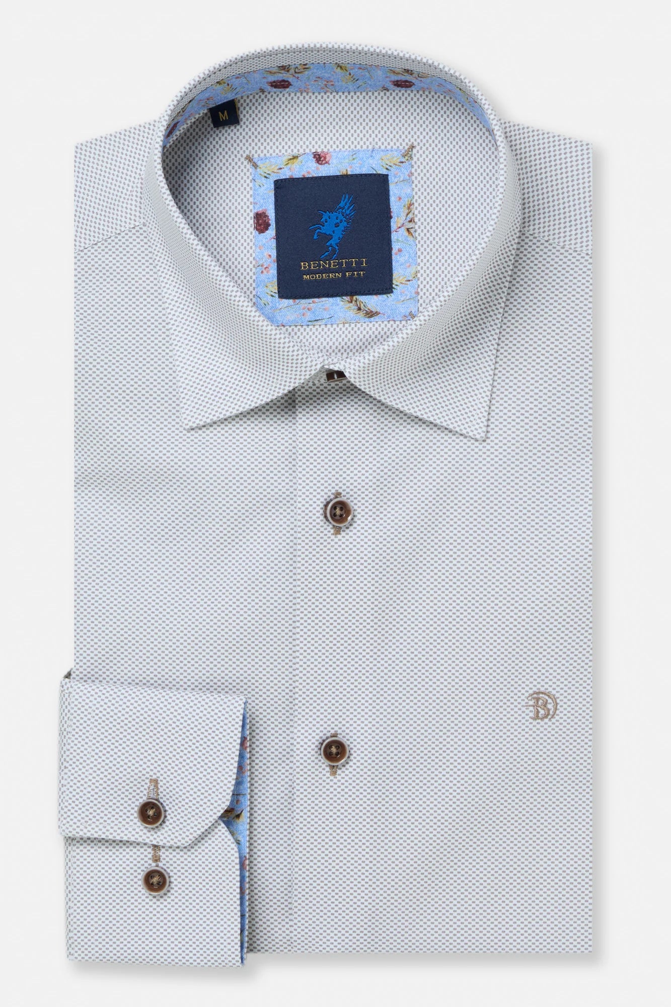  dress shirt with patterned collar and cuffs on a white background