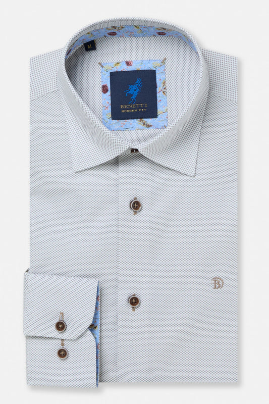  dress shirt with patterned collar and cuffs on a white background