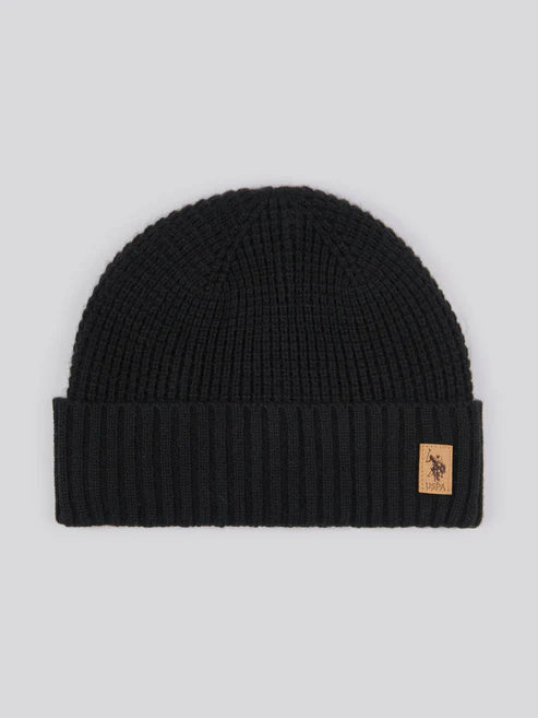 U.S.Polo Assn. Fleece Lined Waffle Knit Beanie - Black