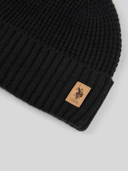 U.S.Polo Assn. Fleece Lined Waffle Knit Beanie - Black