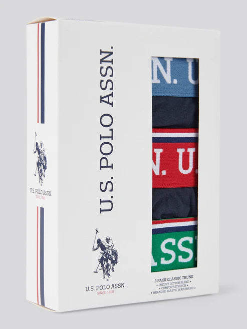 US Polo Classic Trunk 3 Pack - Dark Sapphire Navy/White