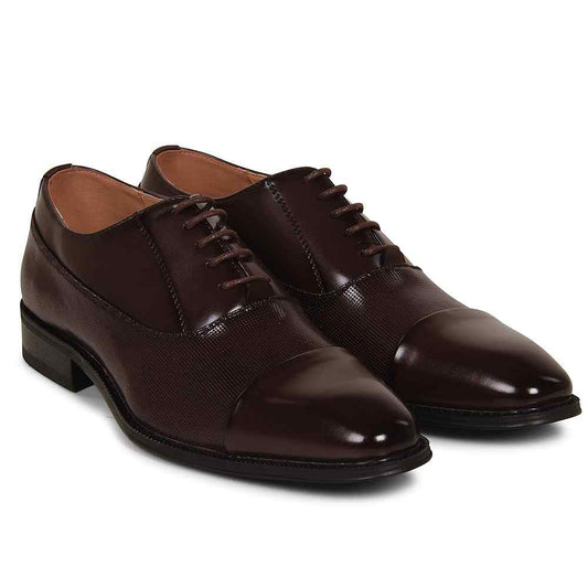 Goor Mens Formal Oxford Cap Tie Shoe - Dark Brown