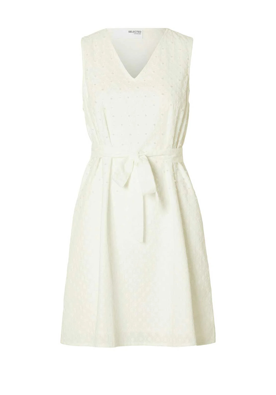 Selected Femme Joselie Broderi Pearl Dress - Snow White