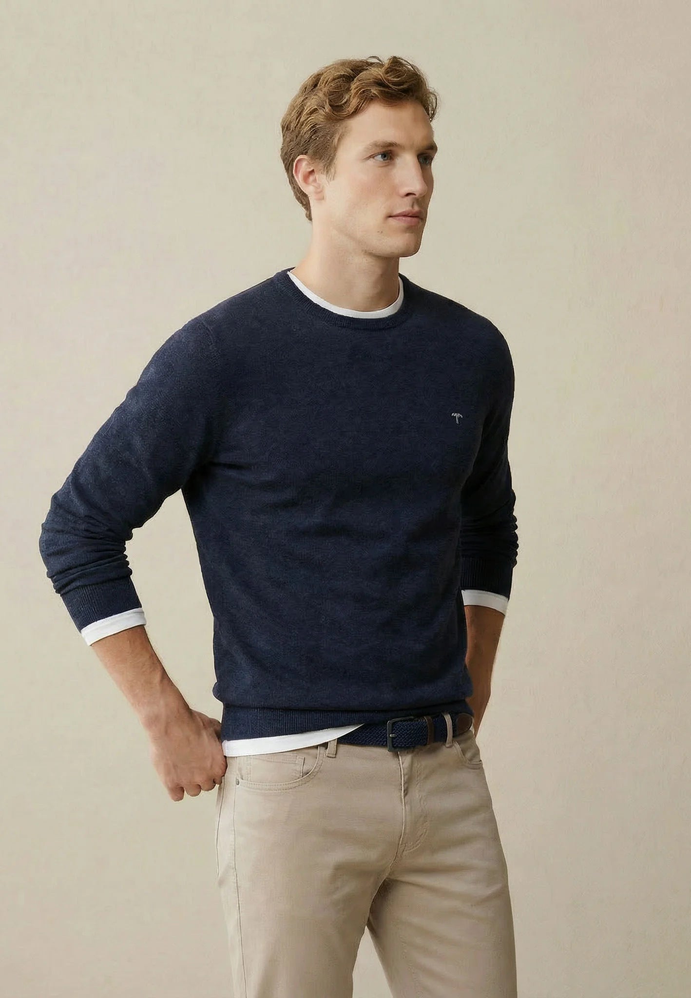 Fynch Hatton Superfine Knit O-Neck Sweater - Navy