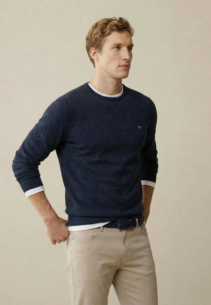 Fynch Hatton Superfine Knit O-Neck Sweater - Navy