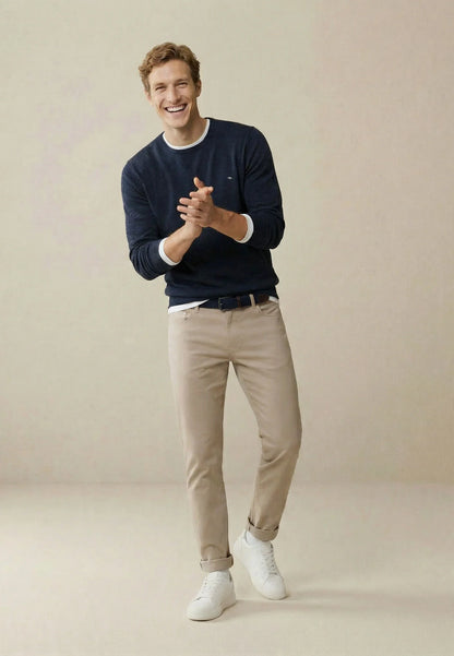 Fynch Hatton Superfine Knit O-Neck Sweater - Navy