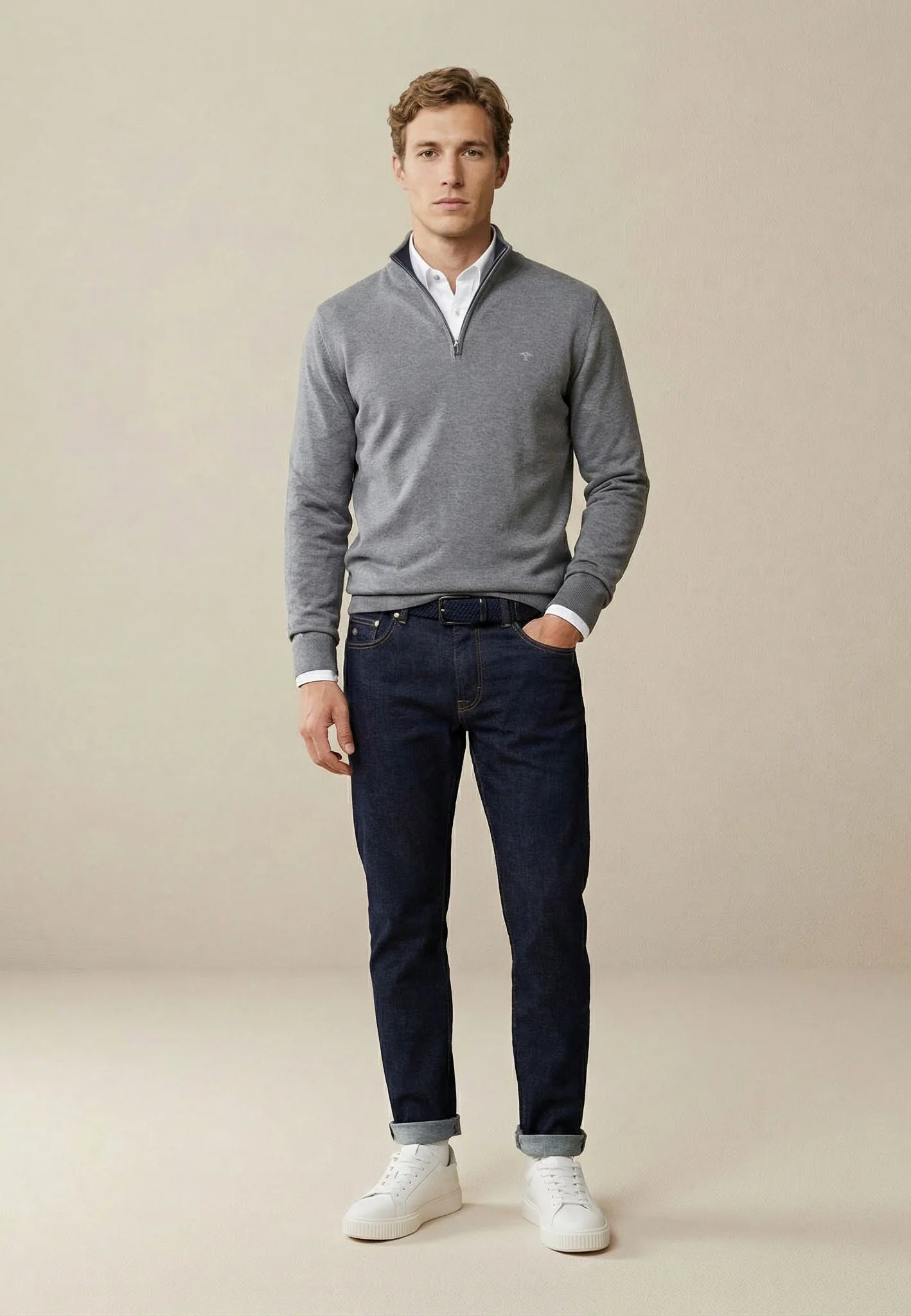 Fynch Hatton Knit Troyer Zip -  Steel