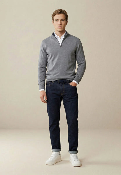 Fynch Hatton Knit Troyer Zip -  Steel