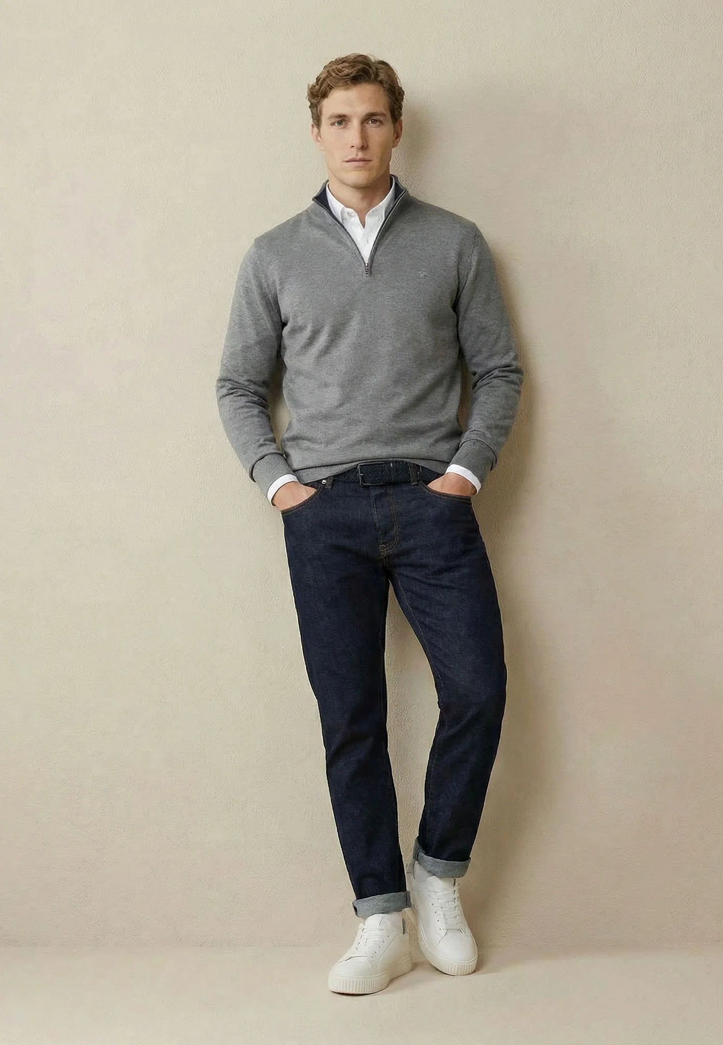 Fynch Hatton Knit Troyer Zip -  Steel