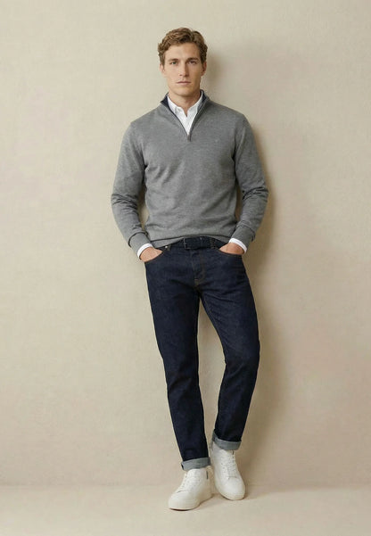 Fynch Hatton Knit Troyer Zip -  Steel