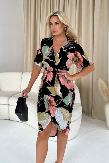 Girl in Mind Chelsea Flower Print Wrap Midi Dress
