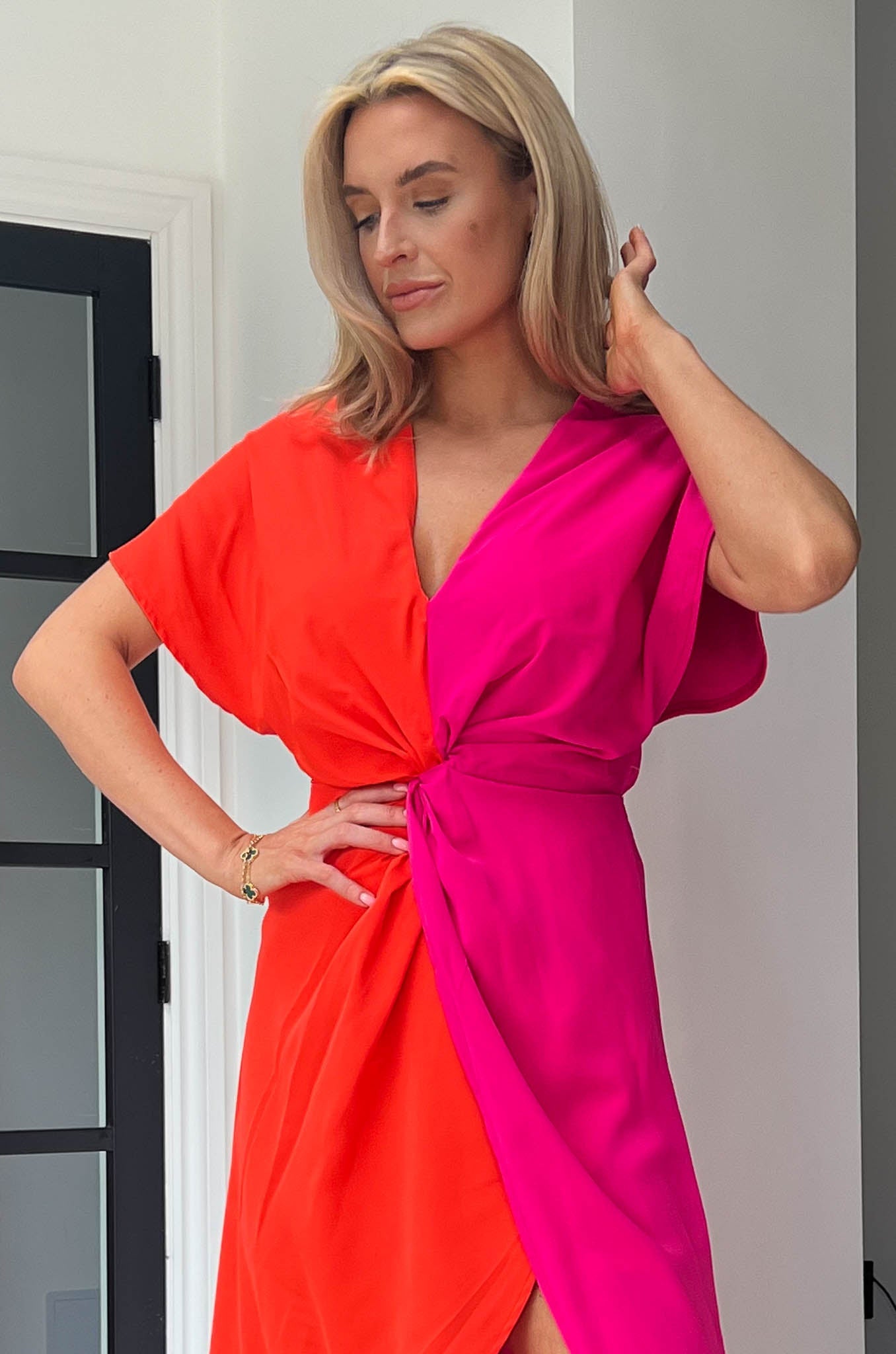 Girl in Mind Blair Knot Detail Wrap Maxi Dress -  Orange & Pink