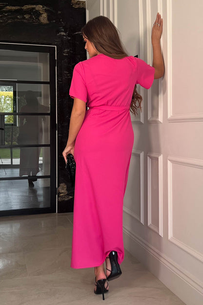 Girl In Mind Farrah Split Hem Frill Detail Maxi Dress - Pink