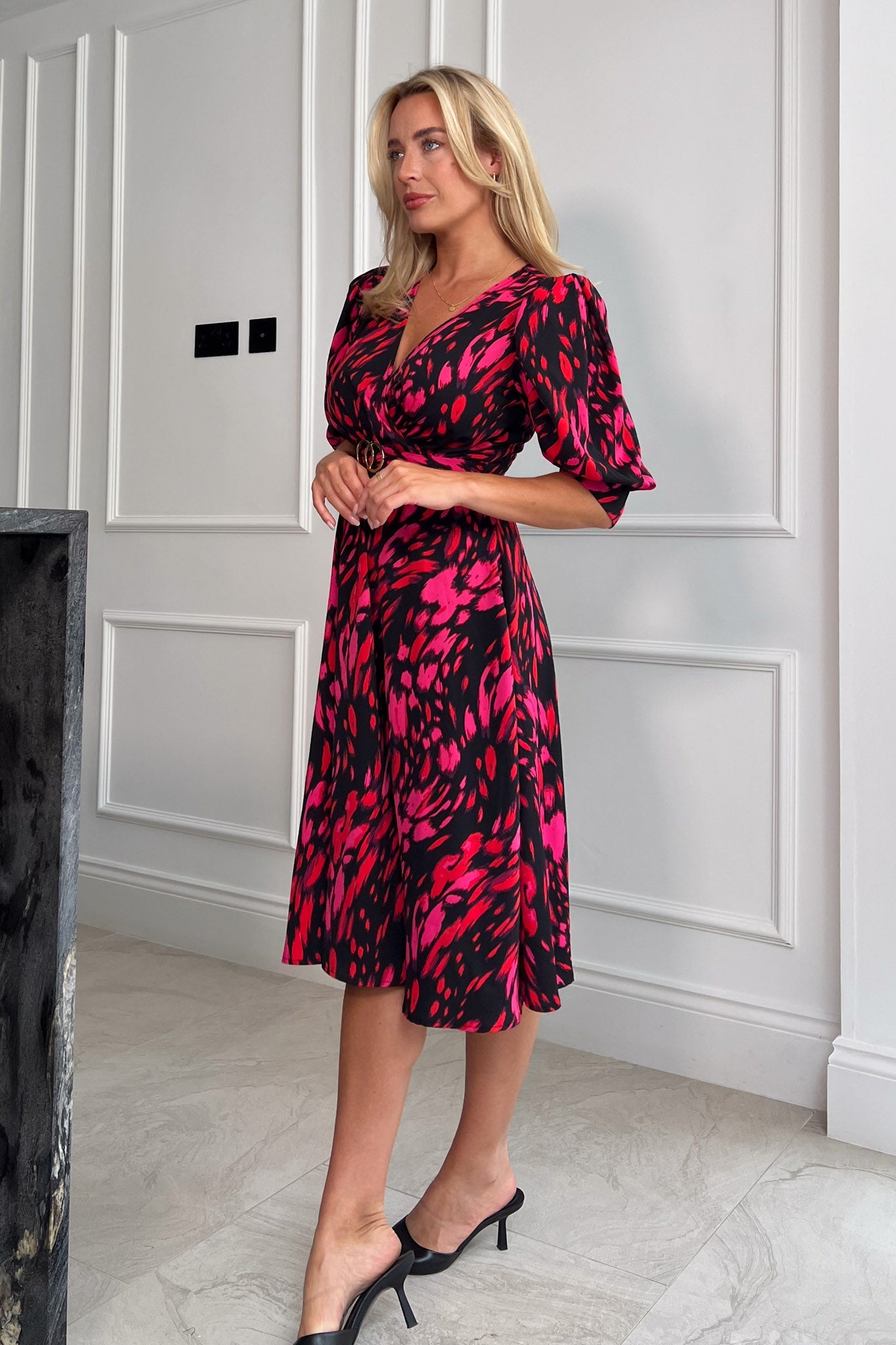 Girl In Mind Nadine  Wrap Detail Midi Dress - Red Pink