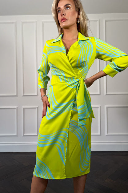 Girl In Mind Nala Midi Wrap Dress - Lime Green