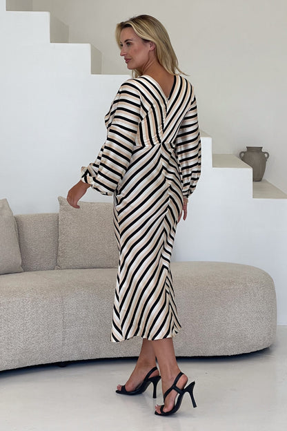 Girl In Mind London V Neck Long Sleeve Maxi Dress - Stripe