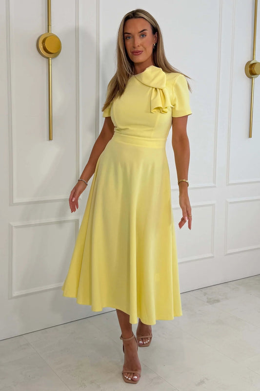Girl In Mind Minta Bow Detail Short Sleeve Midi Dress - Yellow