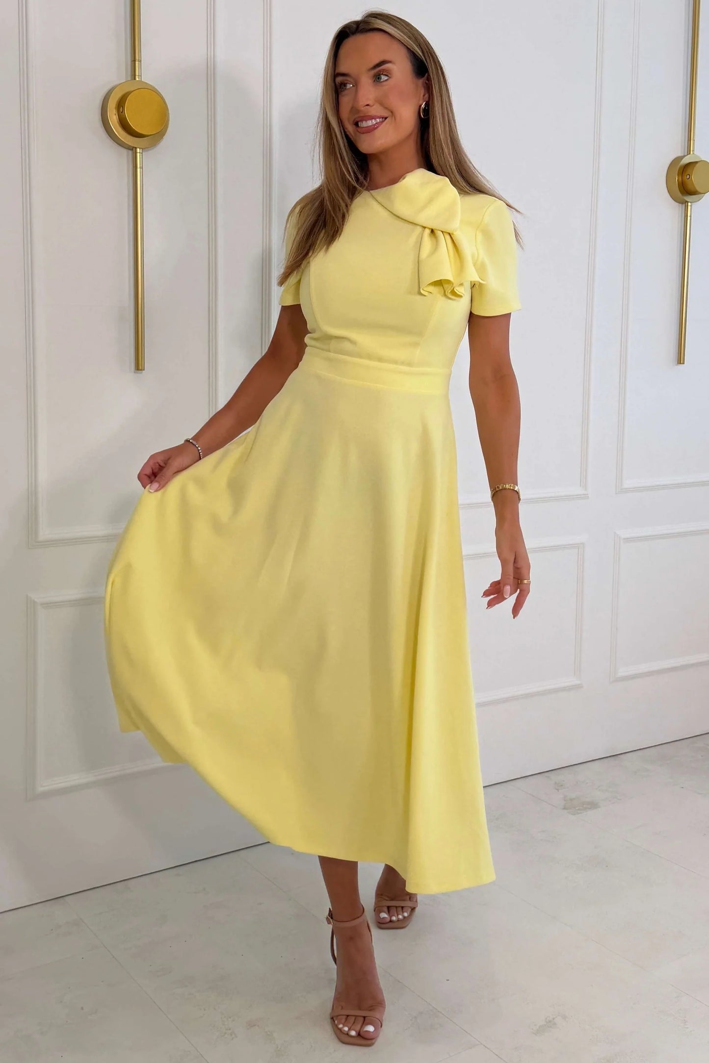 Girl In Mind Minta Bow Detail Short Sleeve Midi Dress - Yellow