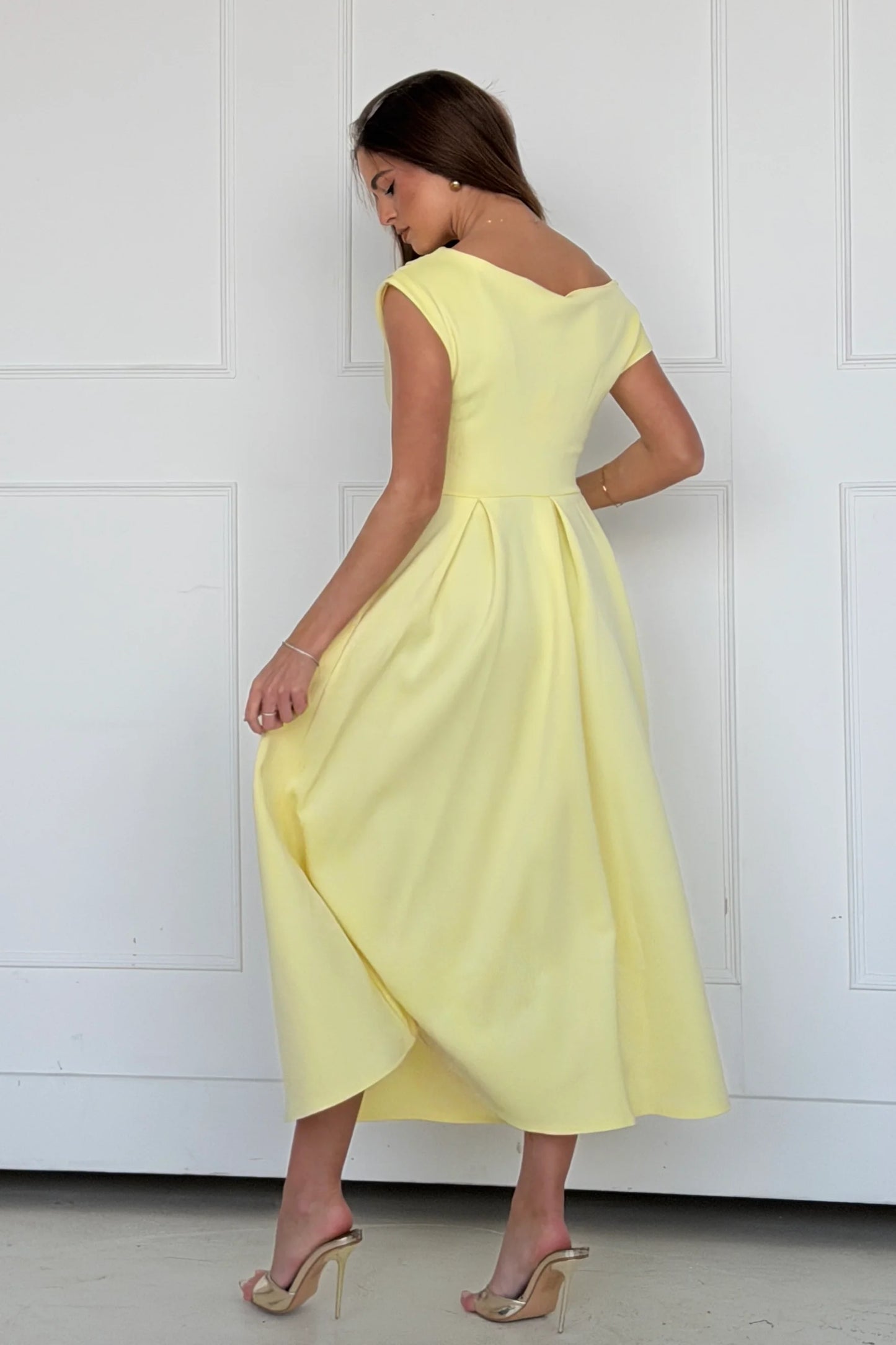 Girl in Mind Betty Asymmetric Neckline Dress- Yellow