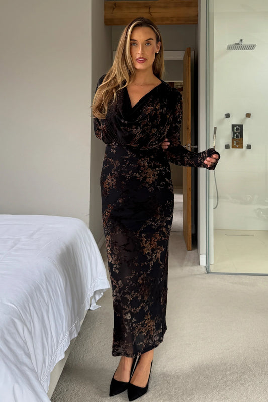 Girl In Mind Remington Flocked Floral Midi Dress - Black