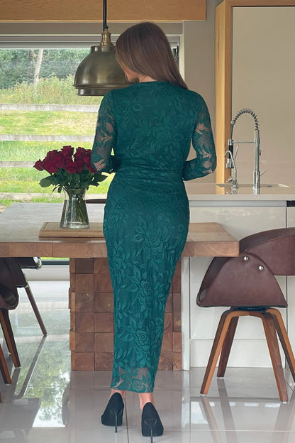 Girl In Mind Remington Lace Cowl Neck Midi Dress - Green