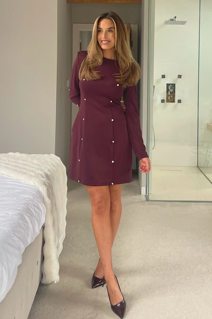 Girl In Mind Morrigan Studded Long Sleeve Mini Dress - Plum