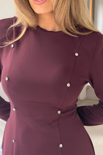 Girl In Mind Morrigan Studded Long Sleeve Mini Dress - Plum