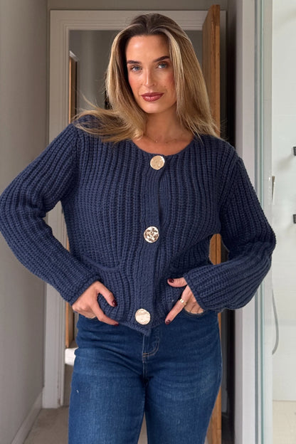Girl In Mind Kelbie Chunky Knit Cardigan - Navy