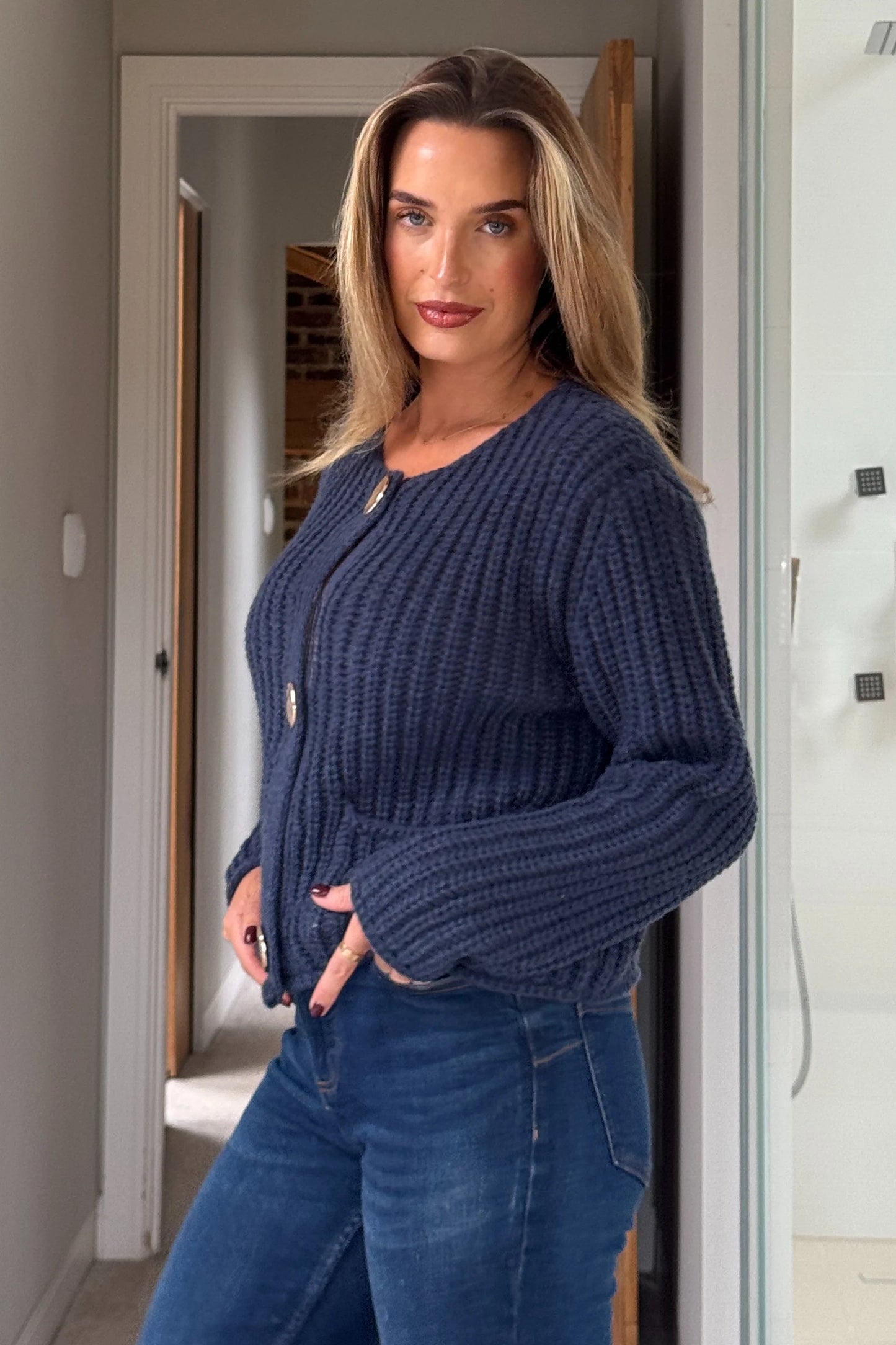 Girl In Mind Kelbie Chunky Knit Cardigan - Navy