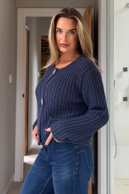 Girl In Mind Kelbie Chunky Knit Cardigan - Navy