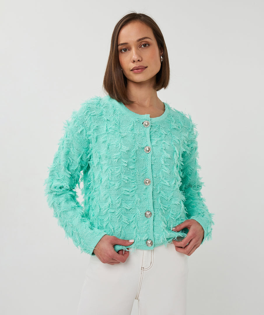 EsQualo Cardigan Fringers -Mint Green