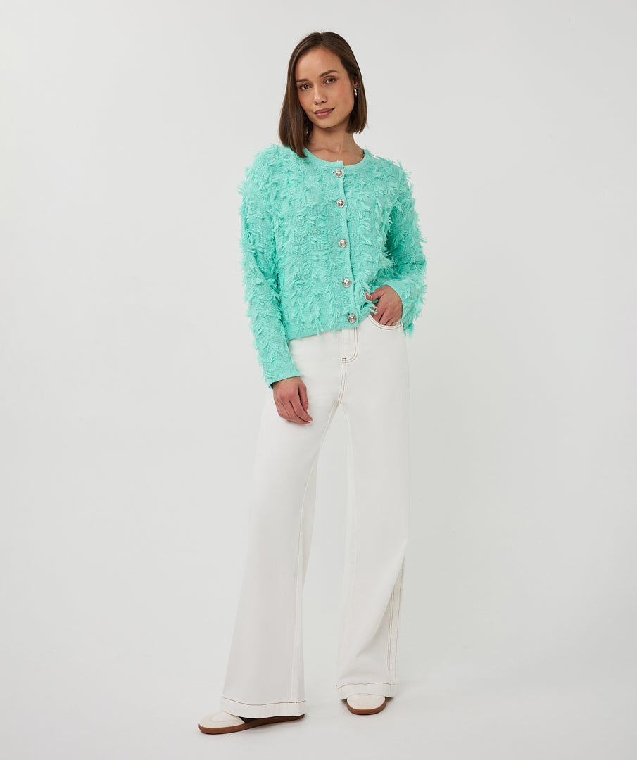 EsQualo Cardigan Fringers -Mint Green