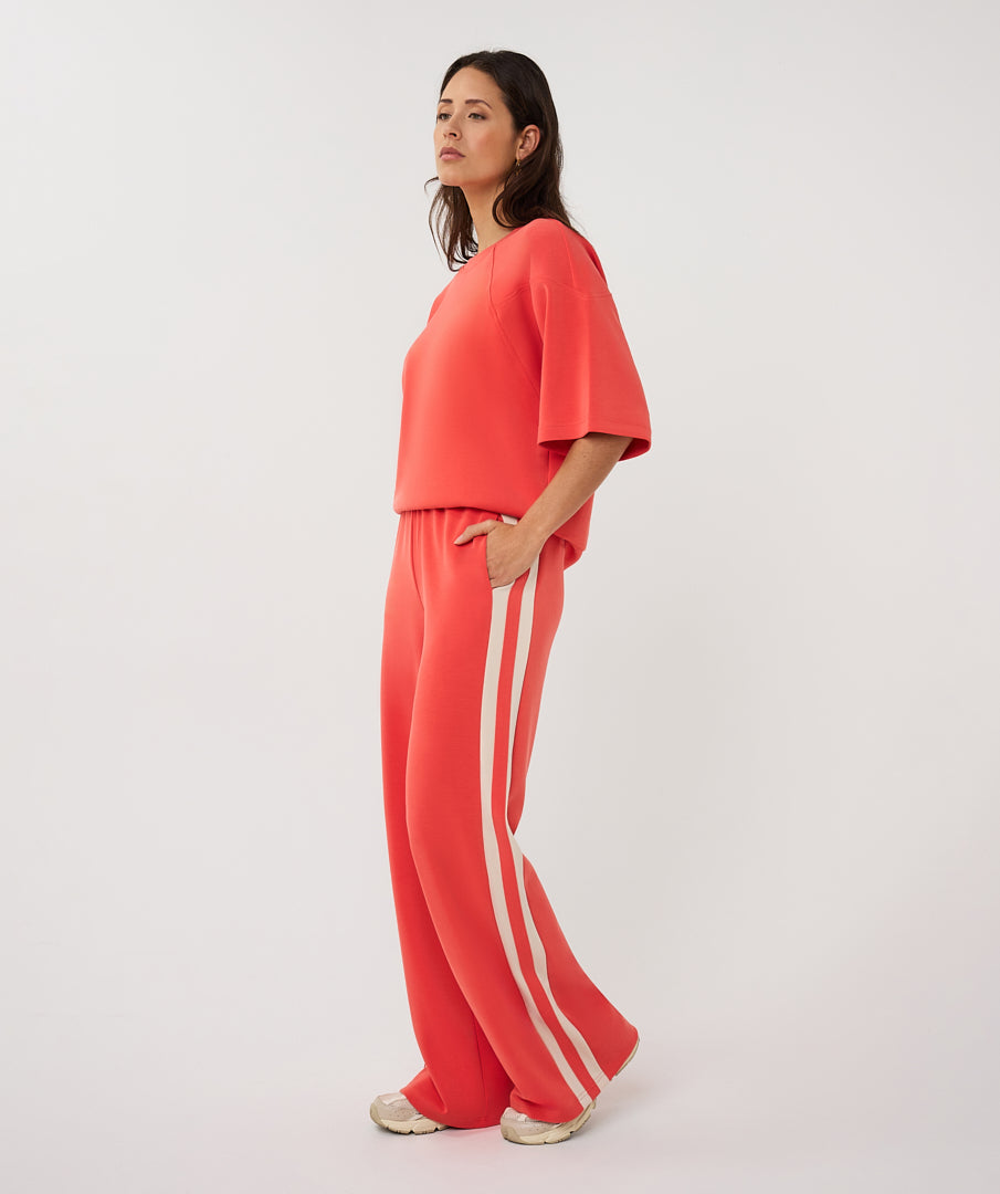 EsQualo Wide Leg Stripe Trousers - Chilli red