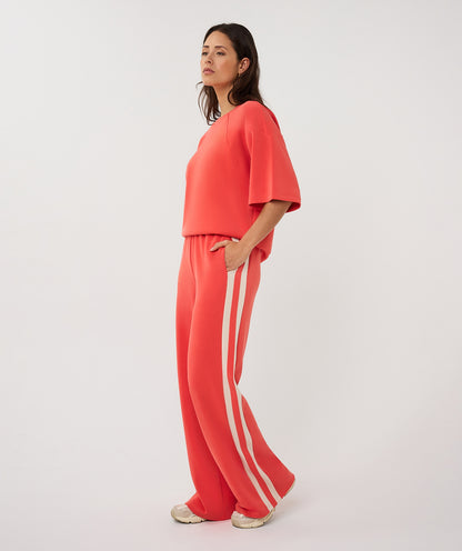 EsQualo Wide Leg Stripe Trousers - Chilli red