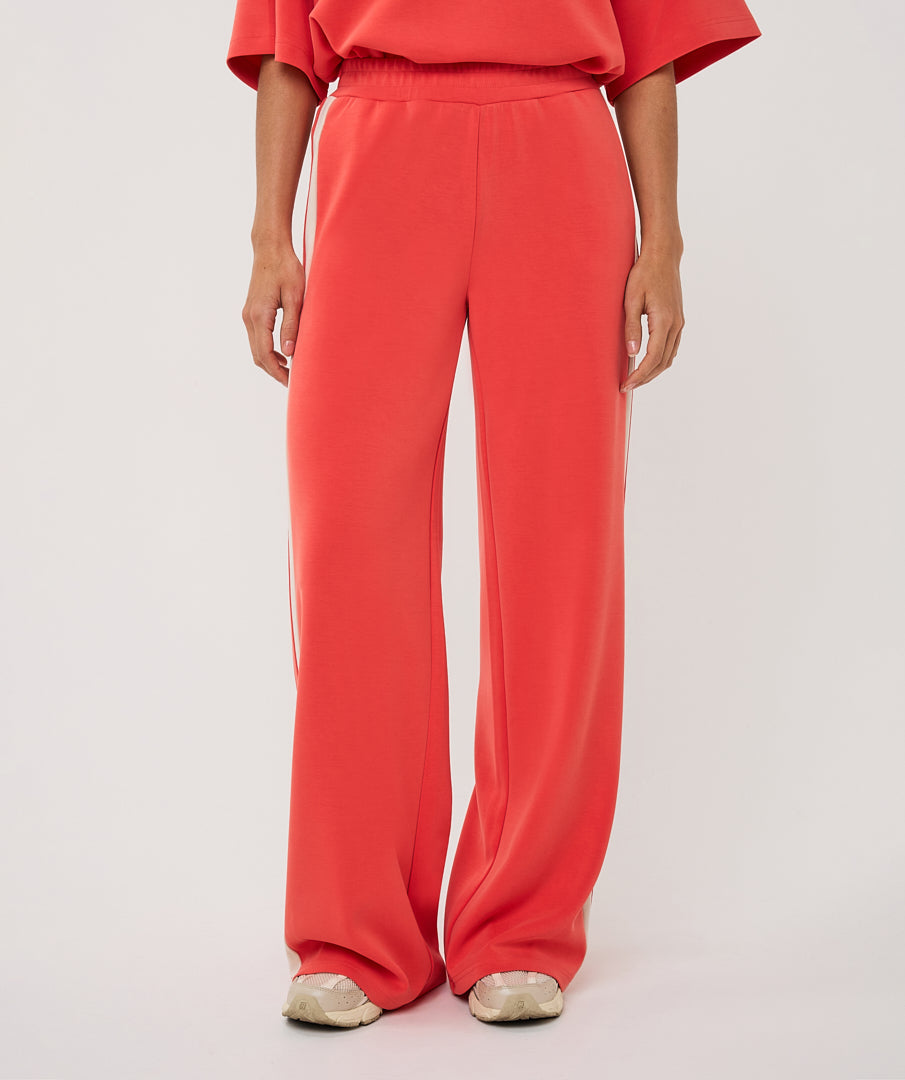 EsQualo Wide Leg Stripe Trousers - Chilli red