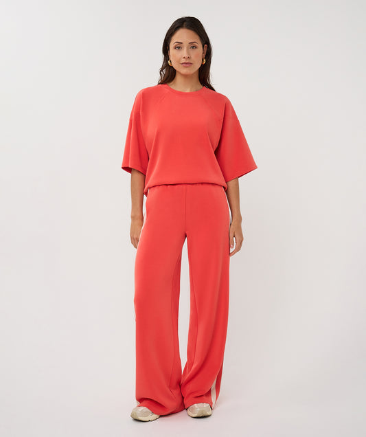 EsQualo Wide Leg Stripe Trousers - Chilli red