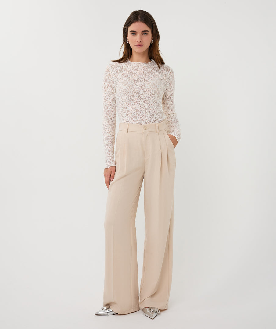 EsQualo Fine Crinkle Trousers - Light Sand