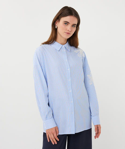 EsQualo Striped Blouse - Flower Patch Blue